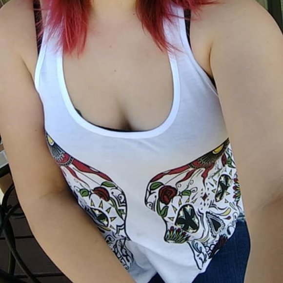 Midnight Hour White Sugar Skull Tank w/ Lace Back - Picture 6 of 6